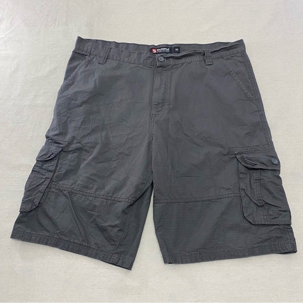 Southpole Cargo Shorts Mens Size 42 Gray Rip Stop Hip Hop Skater Y2K Style Baggy